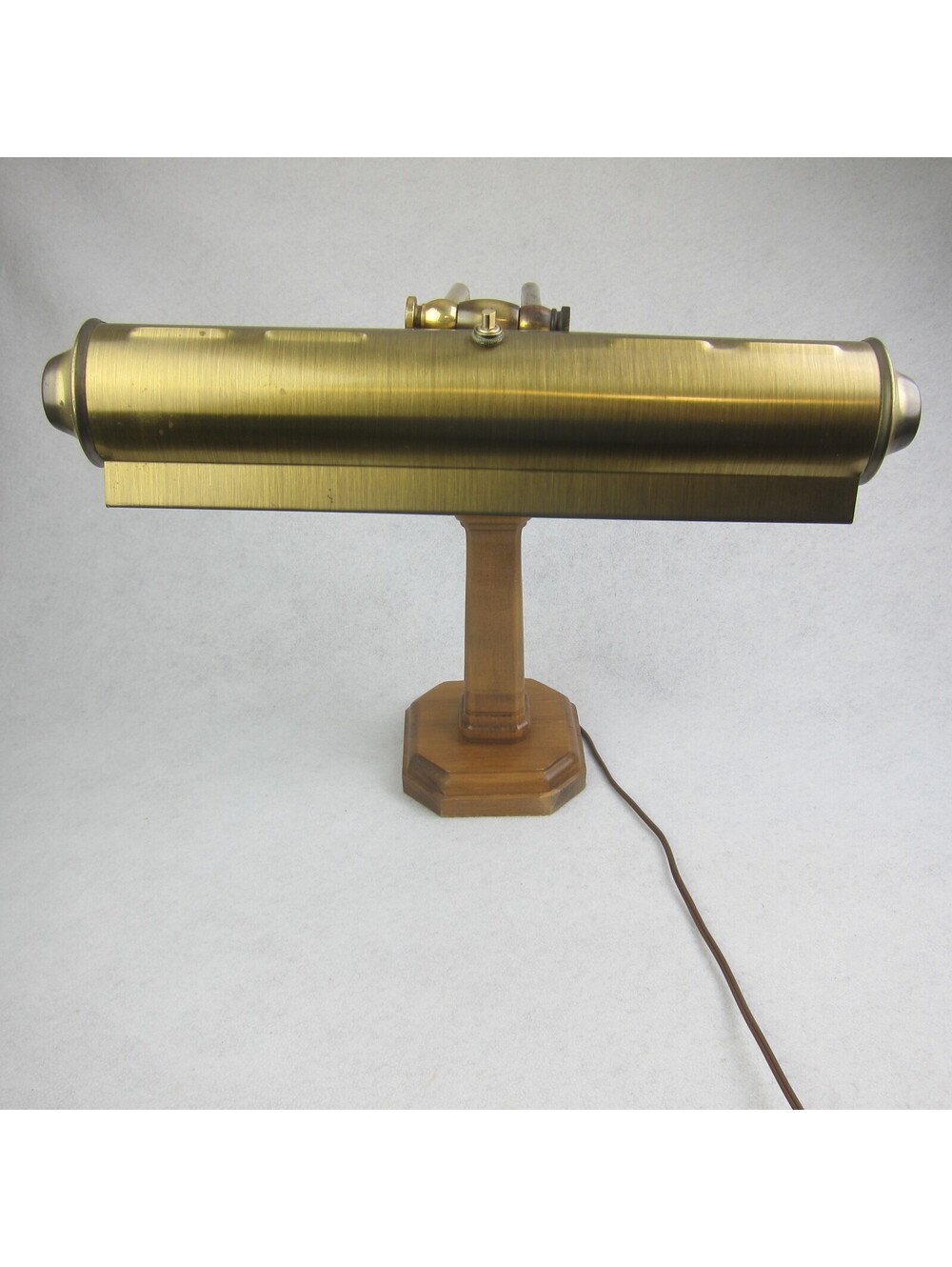 Vintage Bankers Piano Desk Lamp Brass & Wood Adjustable Arm Double Bulb WORKS